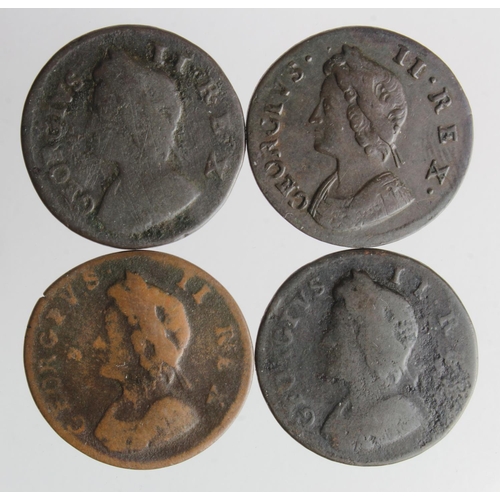 739 - GB Farthings (4) George II varieties: 1730 Fair, 1735 possibly no stop after REX, Fair; 1735 extra s... 