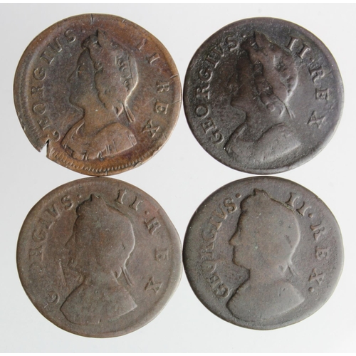 740 - GB Farthings (4) George II varieties: 1730 split or cut 7 o'clock, GF; 1733 last 3 over 3 further le... 