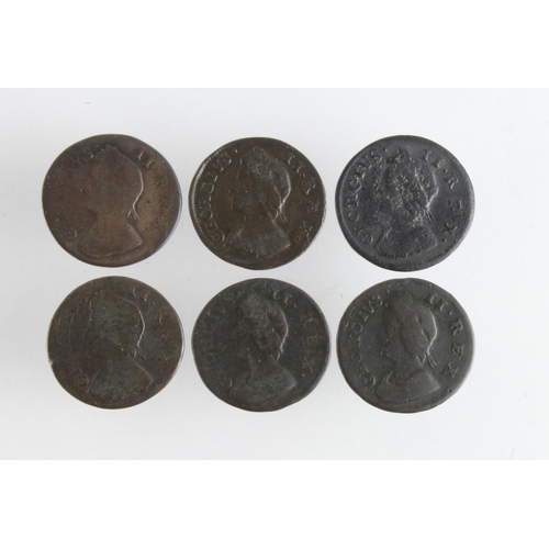 743 - GB Farthings (6) George II varieties: 1736 Fair; 1736 wide date high, Fair; 1736 wide date, 6 possib... 