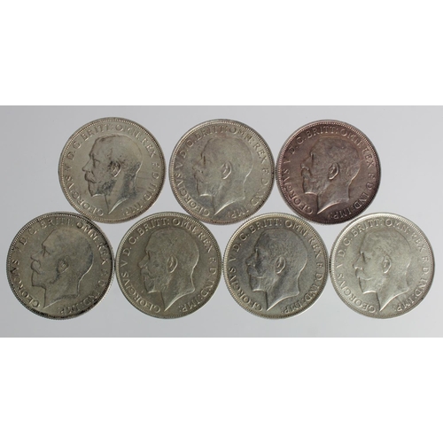 750 - GB Florins (7): 1911 GVF, 1914 VF, 1919 GVF, 1921 VF/GVF, 1923 GVF/nEF, 1924 nEF, and 1926 GVF