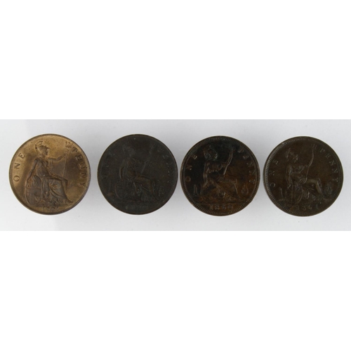 760 - GB Pennies (4) Queen Victoria: 1860 o5 rD nVF, 1861 o6 rG VF, 1890 Fine, 1901 GEF with lustre.