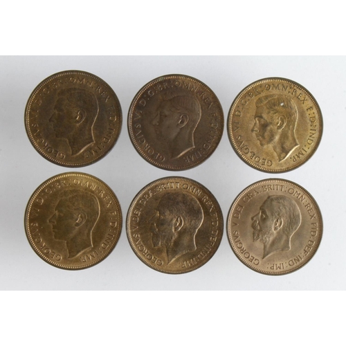 762 - GB Pennies (6) 1917 to 1940, with lustre.