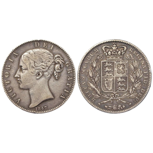 79 - Crown 1847 XI, S.3882, toned VF, couple of small edge nicks.