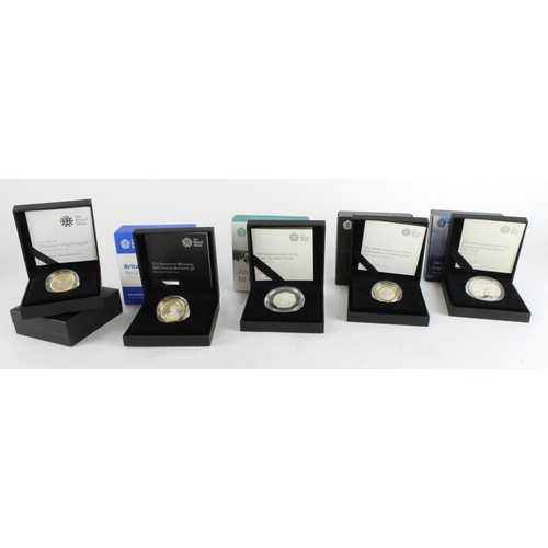 792 - GB Royal Mint Silver Proofs (6) cased with certs: £5 2010 Restoration piedfort, £5 2017 Cnut, £2 201... 