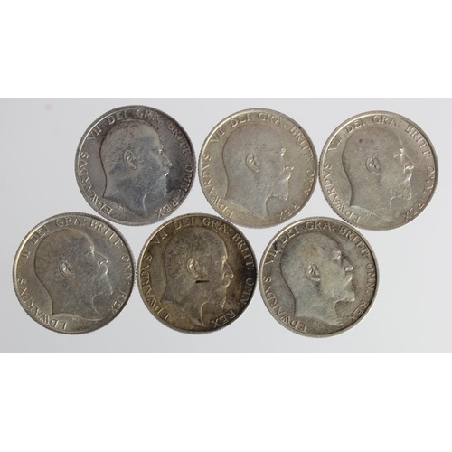 800 - GB Shillings (6): 1902 aEF, 1903 nVF, 1904 VF test mark, 1907 GVF, 1909 GVF flaw obv., and 1910 clea... 