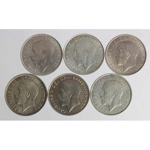 801 - GB Shillings (6): 1920 deep aEF, 1921 shallow cleaned GVF, 1922 GVF, 1923 GVF/nEF, 1924 GVF, and 192... 