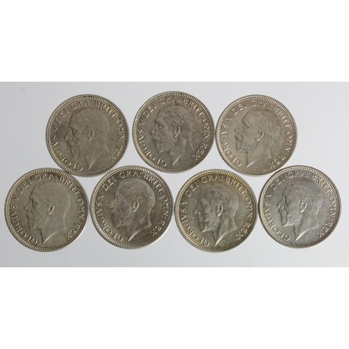 803 - GB Shillings (7): 1928 GEF, 1929 GEF, 1931 GEF, 1932 EF, 1933 EF, 1935 nEF, and 1936 GVF