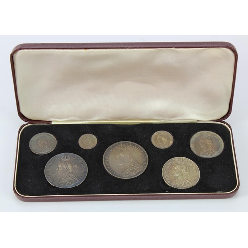 806 - GB Silver (7): Victoria Jubilee Specimen Set 1887 (modern case) containing: Crown nVF, Double-Florin... 