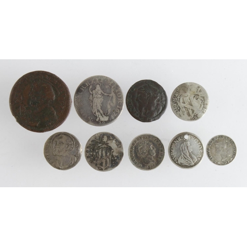 832 - Italy (9) assortment of States, 17th-19thC silver and copper, mixed grade, one holed.