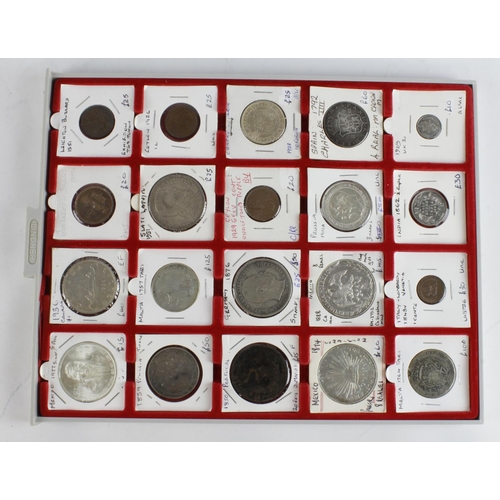 852 - World Coins (20) 18th-20thC, a dealer's ex-stock in a Lindner tray, seldom shown. Total ticket £795.... 