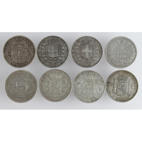 858 - World Crown-Size Silver Coins (8) F-VF