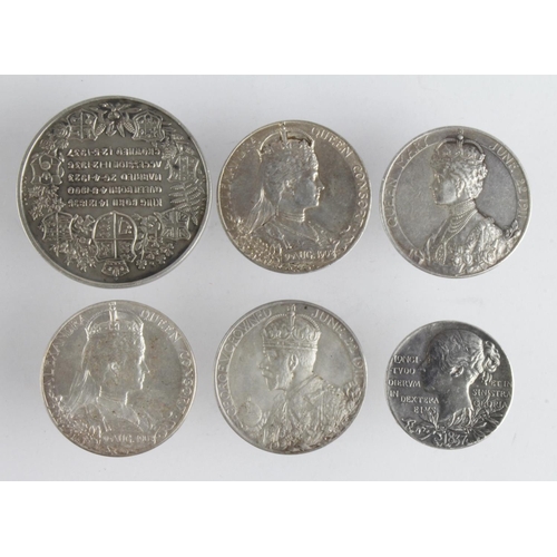 907 - British Commemorative Medals (6) various Jubilee and Coronation issues in silver, 19th-20thC.