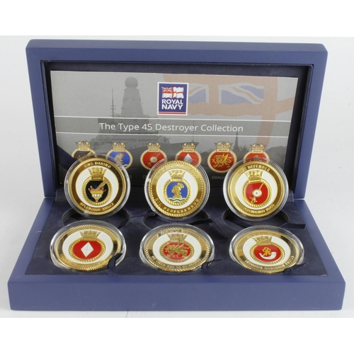 908 - British Commemorative Medals (6): The Type 45 Destroyer Collection, enamelled gilt base medals by 'W... 