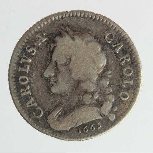 93 - Farthing 1665 silver pattern, long hair, Peck 422, Fine.