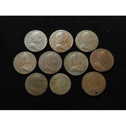 744 - GB Farthings (10) George III varieties: 1771 rev. B, VF; 1772 rev. C, GF, some corrosion; 1773 no st... 