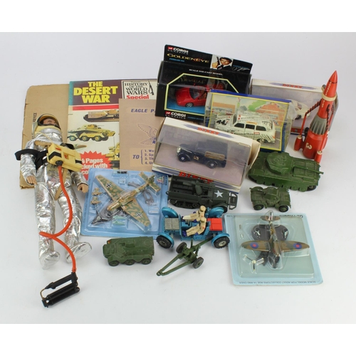 112 - Toys. A collection of toys of varying ages, including Dinky, Action Man, Thunderbirds, etc.