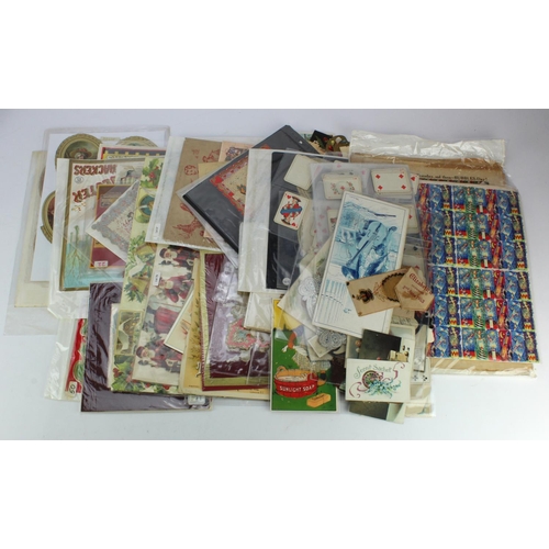 155 - Ephemera, original early collection in large box, greetings, cushions, scraps, etc, needs viewing
