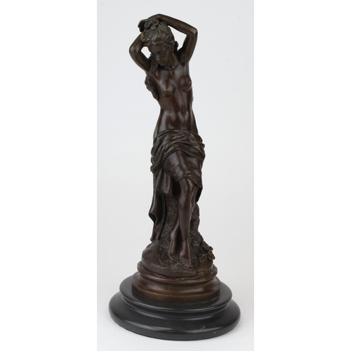 258 - Bronze classical nude figure. On a marble base. Height measures approx 29cm from base.