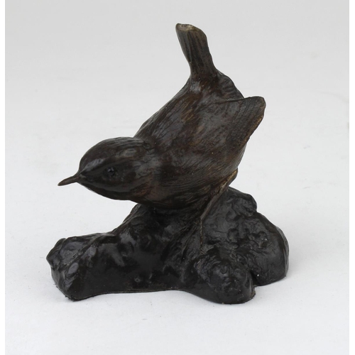 264 - Bronze study of a garden bird. Signed A. Glasby(?) Height measures approx 8cm.