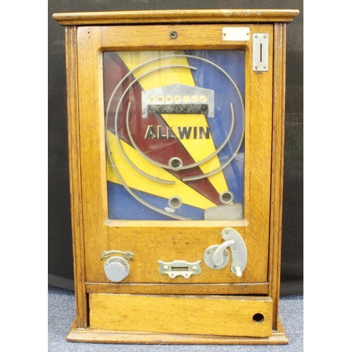 310 - All Win penny slot machine, mechanism appears to be working, key missing, height 65cm, width 45cm, d... 