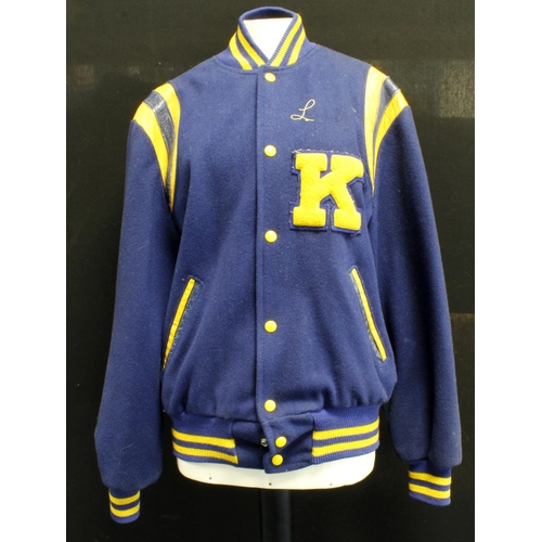 364 - Varsity. An original blue & yellow varsity jacket, with 'K' and 'L' to front, with a 'Kirkpatricks S... 