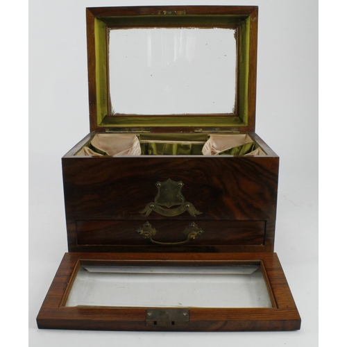 367 - Walnut veneered jewellery box with bevelled glass lid & front panel, circa early 20th Century, heigh... 