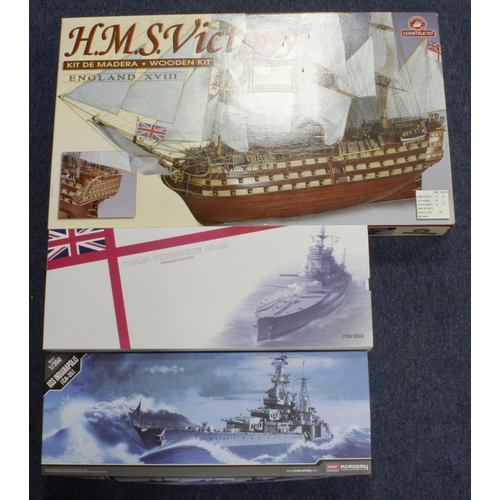 77 - Model Kits. Three boxed model kits, comprising Academy Premium Edition HMS Warspite 1942 (14108, 1:3... 