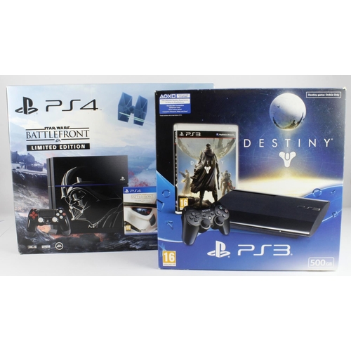 87 - Playstation. Two boxed Playstation consoles, comprising PS4 Star Wars Battlefront limited edition (c... 