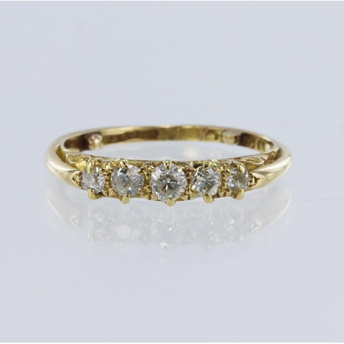 101 - 18ct yellow gold diamond set Edwardian half hoop ring, set with five graduating old cut diamonds tot... 