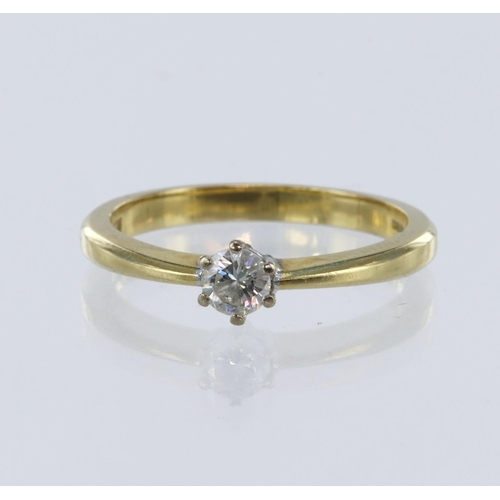 17 - 18ct yellow gold diamond solitaire ring, one round brilliant cut diamond weight approx 0.25ct, estim... 