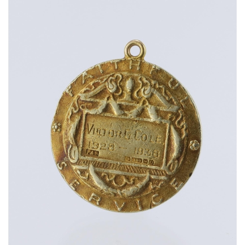 285 - Heinz interest. 14ct Gold H. J. Heinz Company Faithful Service medal, engraved to reverse 'Victor G.... 