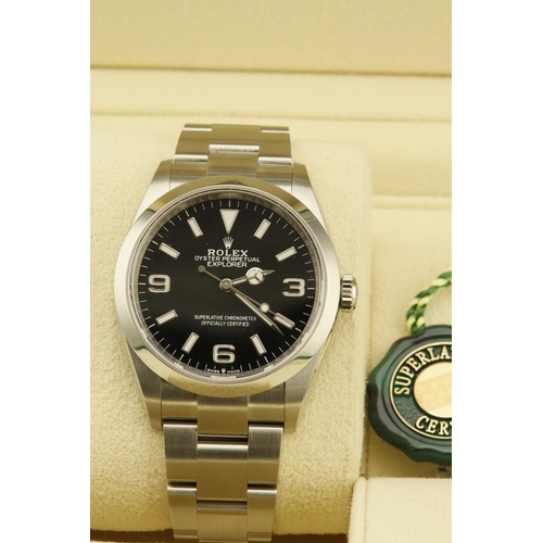 330 - Gents stainless steel cased Rolex Explorer wristwatch. Purchased June 2022 (as new). The black 36mm ... 