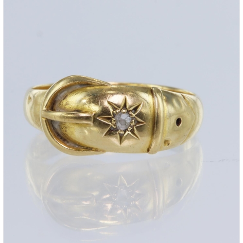 41 - 18ct yellow gold buckle ring, set with one rose cut diamond weight approx 0.03ct, hallmarked Chester... 