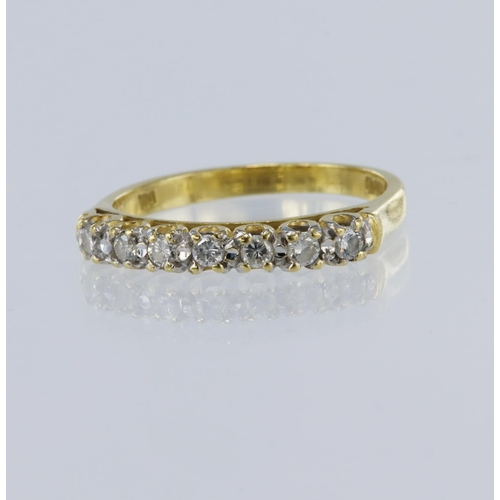 45 - 18ct yellow gold diamond half eternity ring, set with seven round brilliant cut diamonds, total diam... 