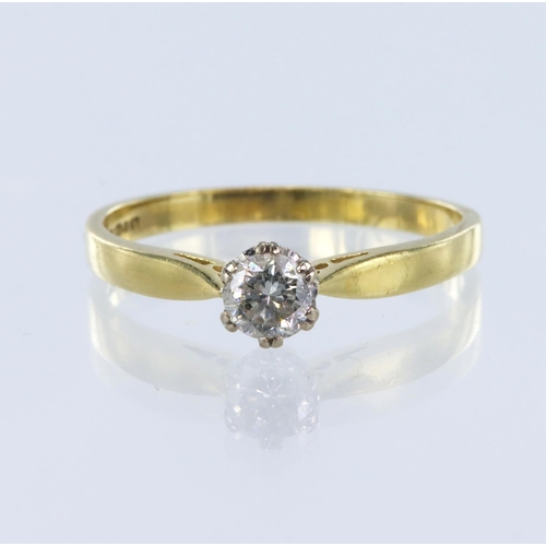 50 - 18ct yellow gold solitaire ring, set with one round brilliant cut diamond weight approx 0.31ct, esti... 