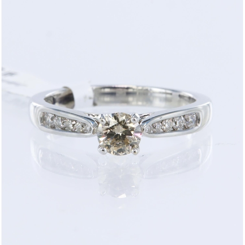 56 - 18ct white gold diamond solitaire ring, one round brilliant cut diamond approx 0.53ct, estimated col... 