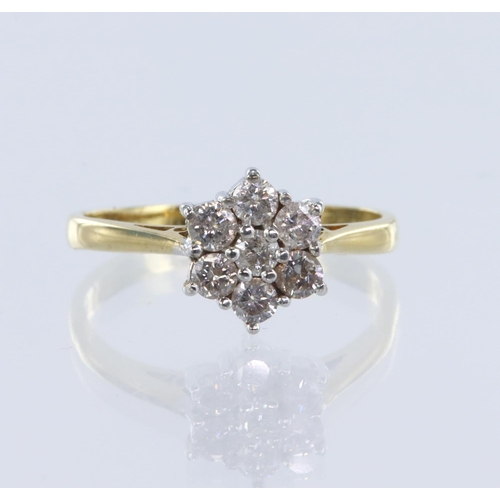 6 - 18ct yellow gold diamond ring, set with seven round brilliant cut diamonds, total weight approx 0.50... 