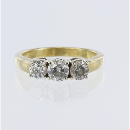 61 - 18ct yellow and white gold diamond trilogy ring, graduating round brilliant cut diamonds, principle ... 