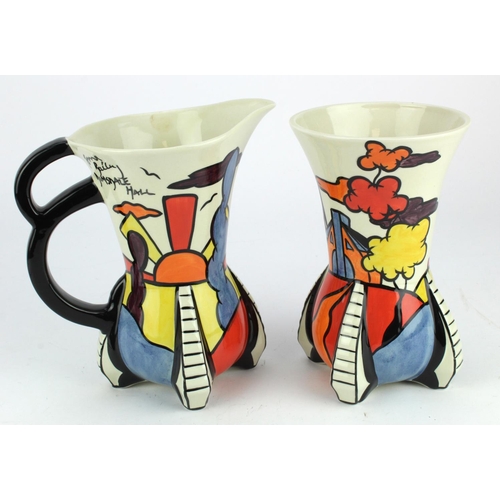 623 - Lorna Bailey. Two Lorna Bailey 'Dimsdale Hall' pattern pieces, comprising large jug & vase, tallest ... 