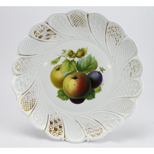 625 - Meissen, late 19th century plate , hand decorated with fruit  - the gilding is a bit worn