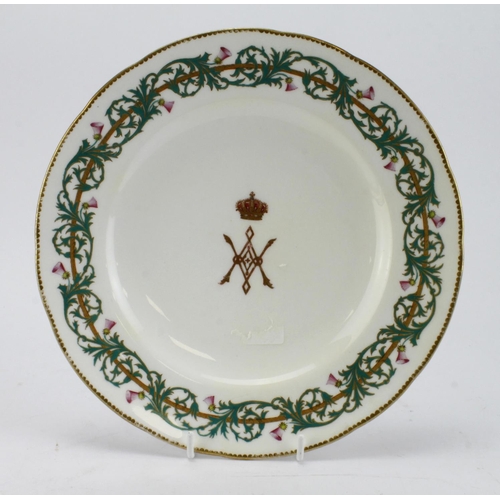 627 - Mintons Porcelain Plate from the Balmoral Castle Service. Centre monogram for Victoria and Albert in... 