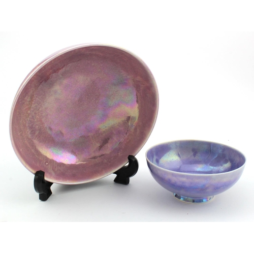 661 - Two Ruskin Pottery bowls, the small lilac one is dated 1922, measures 10cms approx in diameter plus ... 