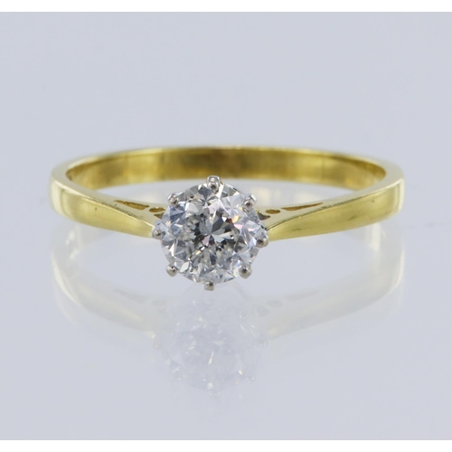 7 - 18ct yellow gold soliatire ring, set with one old cut diamond weight approx 0.73ct, estimated colour... 