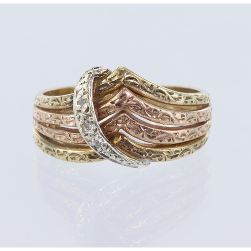 84 - 9ct tri-colour wishbone dress ring, made up of two rose gold wishbone bands and two yellow gold wish... 