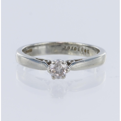 95 - Platinum solitaire ring, set with one round brilliant cut diamond weight approx 0.28ct, estimated co... 