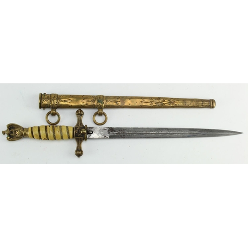 170 - German Nazi Naval dagger with scabbard, blade maker marked 'Original Eickhorn'. Handle a/f