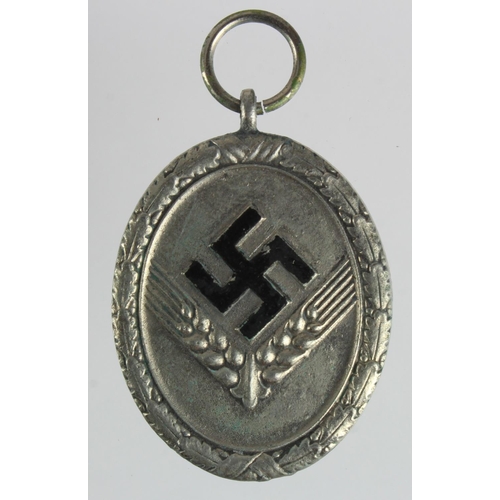 197 - German Nazi RAD 12 Year Long Service Medal, silver, 3rd Class, no ribbon, black swastika (for Women)