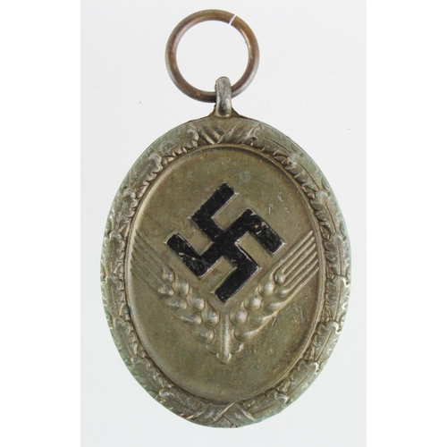 202 - German Nazi RAD 4 Year Long Service Medal, bronze, 4th Class, no ribbon, black swastika (for Women)