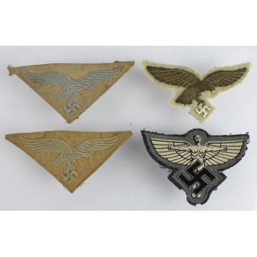 67 - German Luftwaffe cloth badges incl NSFK on grey material. Officers bullion breast eagle. 2x Tropical... 