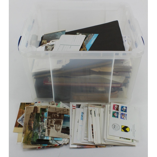 1052 - Large clear plastic crate with loose stamps (1000's) in well filled stockbooks, Covers, etc. (Buyer ... 